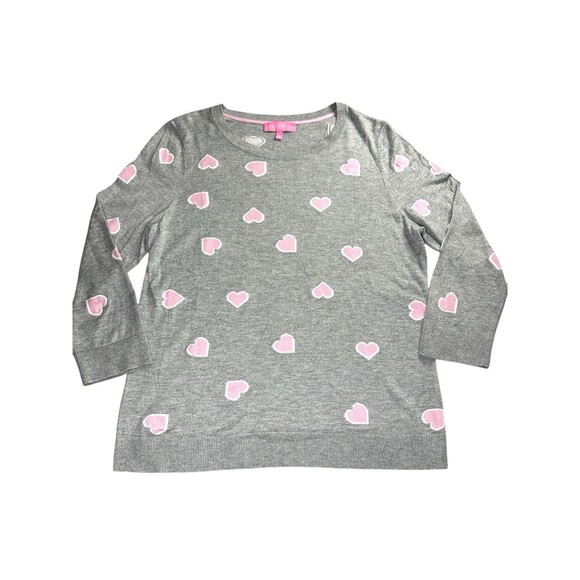 Wear Hearts Give Hope Talbots Breast Cancer Collection Gray Pink Heart Sweater L - Picture 1 of 10